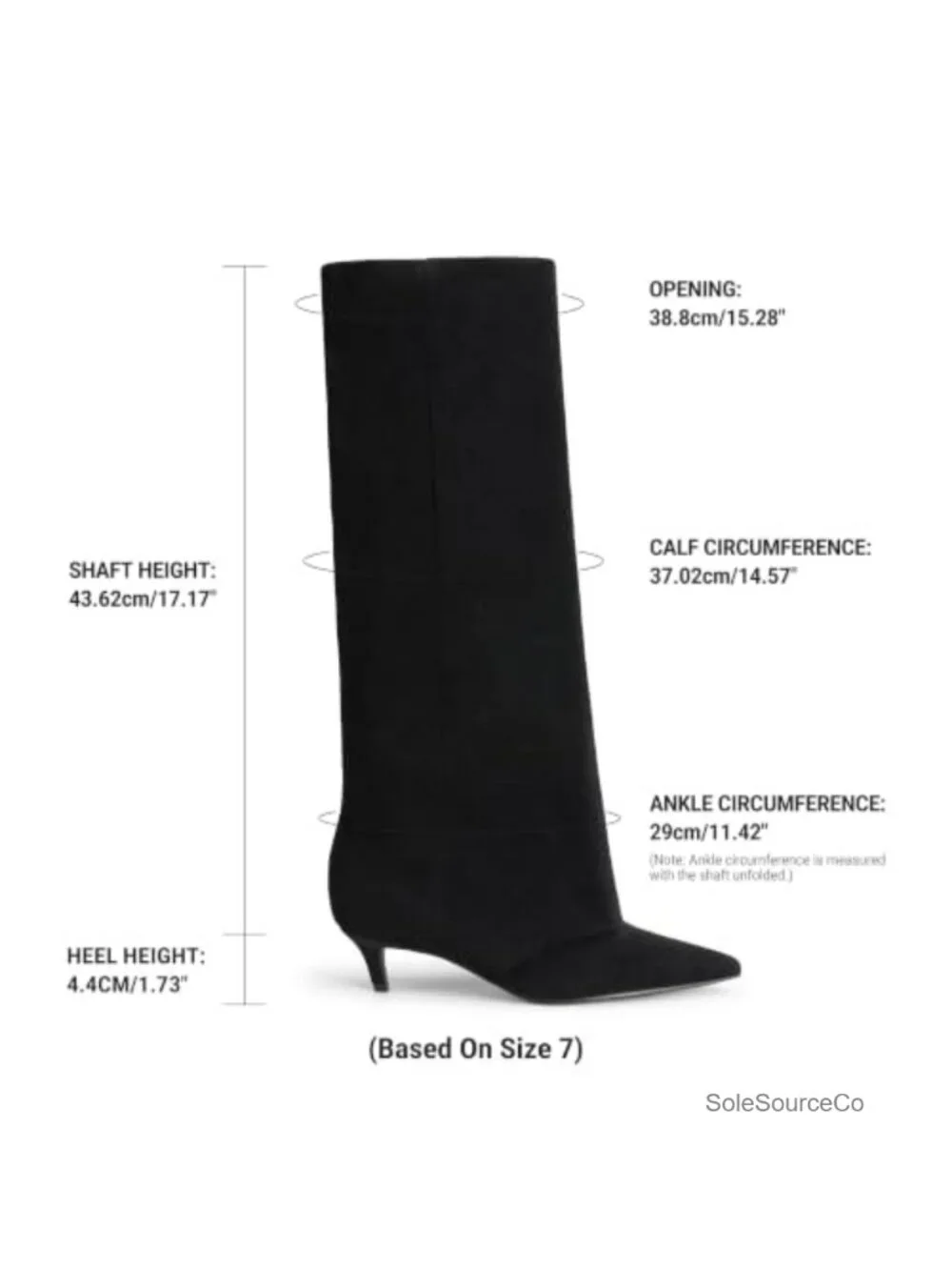Faux Suede Knee High Boots Fold Over Kitten Heel Pointed Toe Women